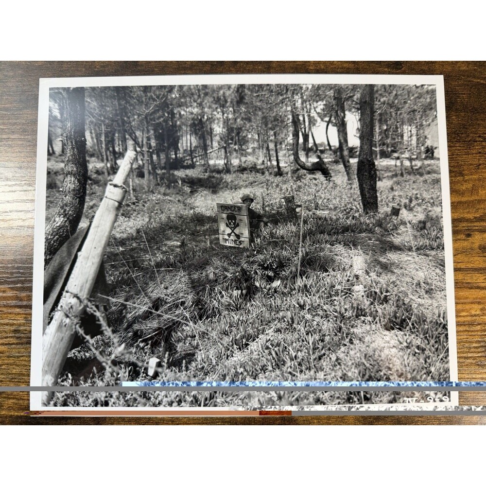 WWII Southern France Minefield GI Photo 1944 Danger Mines US Navy 8x10